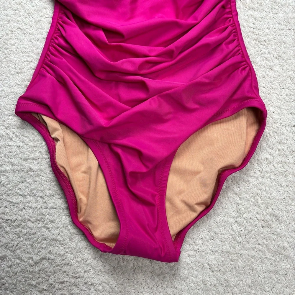 J. Crew Swimsuit Womens 2 Fuchsia Pink Ruched V-Neck One Piece‎ Swim Beach Vacay